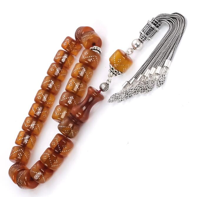 Tekerlek Kesim Zigzag İşleme Maskot Sıkma Kehribar Tesbih - Tesbihcibaba