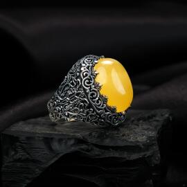 Telkari Antik Damla Kehribar Yüzük - Tesbihcibaba