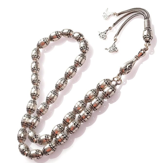 Telkari İşleme Tuğra Püskül Gümüş Tesbih - Tesbihcibaba