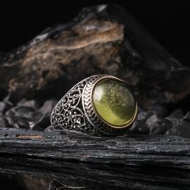 Telkari Model Karayip Damla Kehribar Gümüş Yüzük - 1