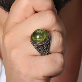 Telkari Model Karayip Damla Kehribar Gümüş Yüzük - 2