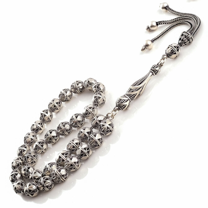 Telkari Model Küre Kesim Gümüş Tesbih - Tesbihcibaba