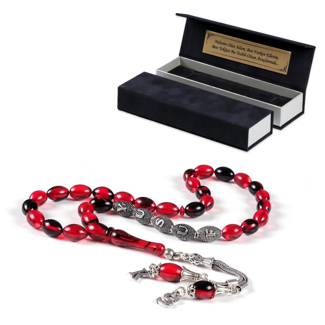 Tesbih Üzeri İsim Yazılı Ateş Kehribarı Tesbih - Tesbihcibaba