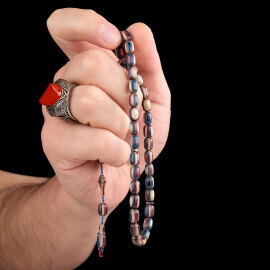 Baba Atölyeden Kafur Ağacı Red Stone Blue Tesbih - 2