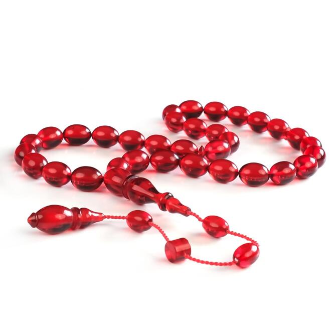 Baba Atölyeden Kan Kırmızısı Sıkma Kehribar Tesbih - Tesbihcibaba