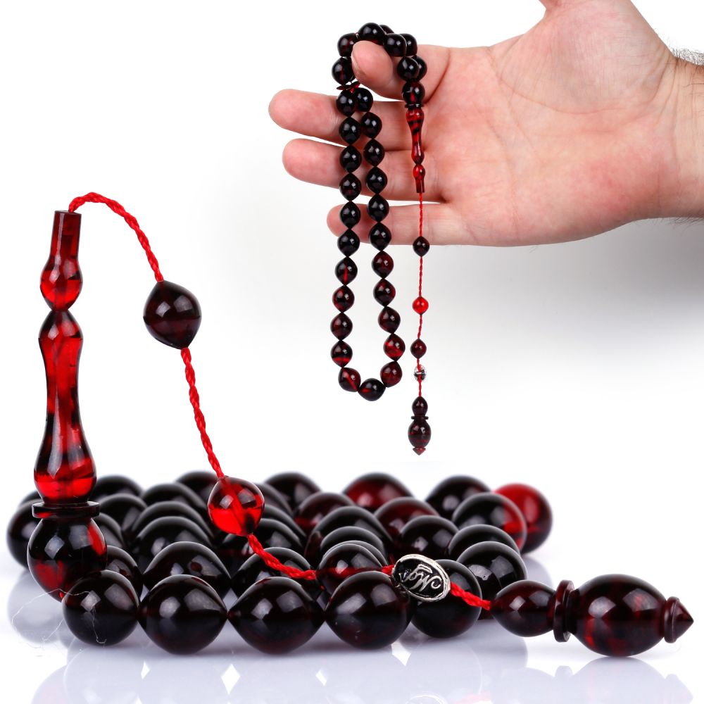 Ruby Amber Kirmizi Renk Yassi Kesim Kehribar Yetiskin Kolye Ipek 222