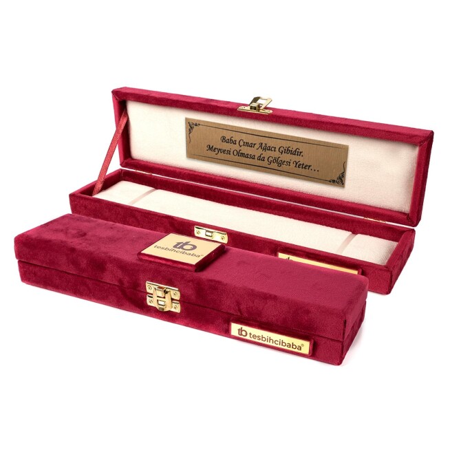 Tesbihcibaba - Kişiye Özel Bordo Kadife Tesbih Kutusu - Tesbihcibaba