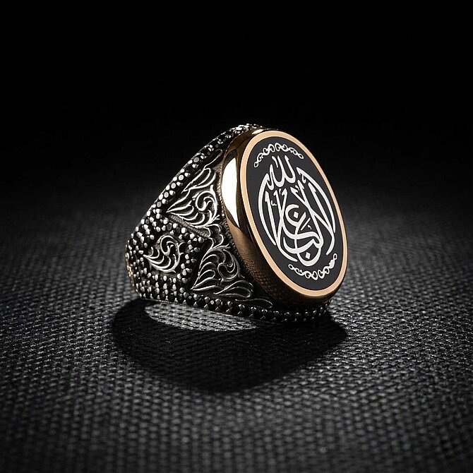 Tevhid Zircon Engraving Silver Ring