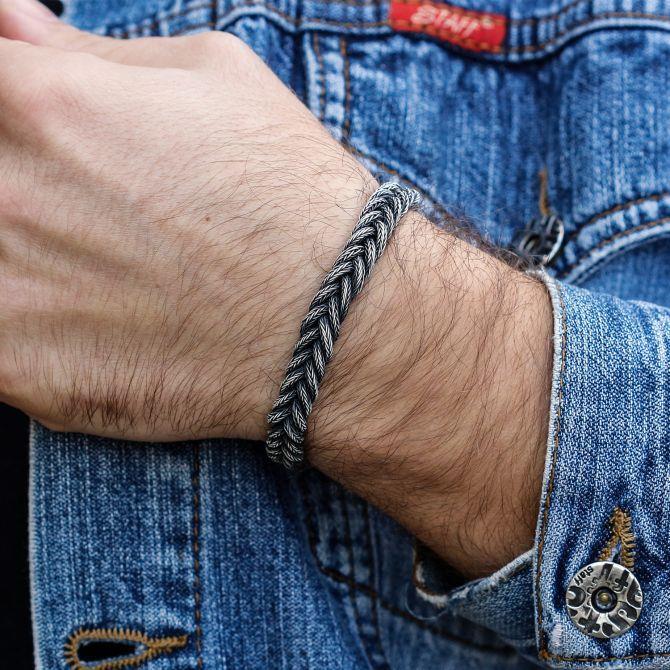 Trabzon İşi El Örmesi Gümüş Erkek Bileklik - Tesbihcibaba