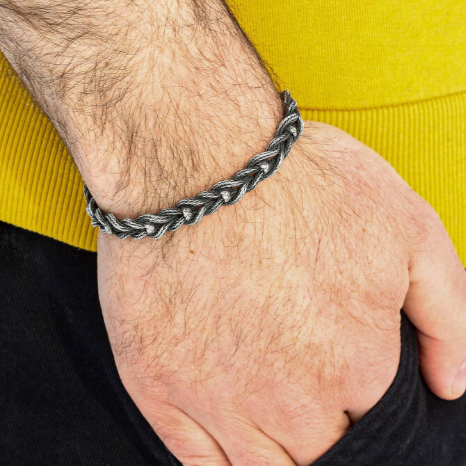 Trabzon İşi Özel Örgü 1000 Ayar Gümüş Bileklik - Tesbihcibaba