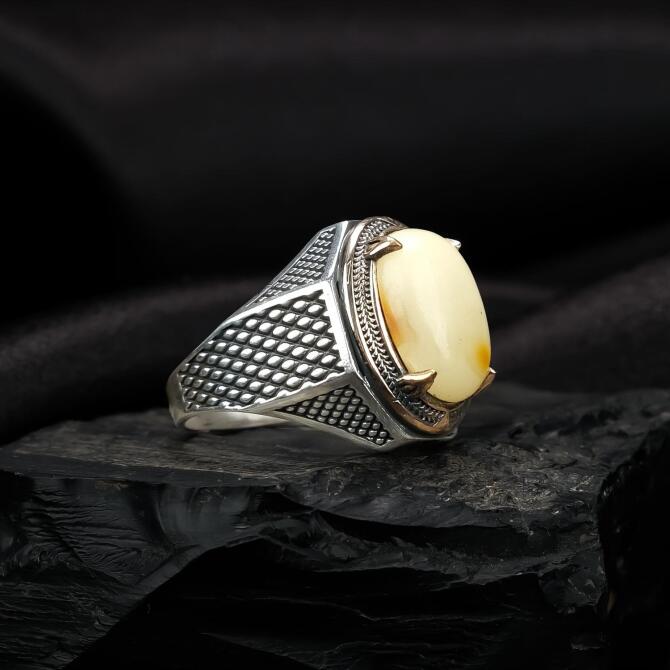 Trend Kasa Damla Kehribar Yüzük - Tesbihcibaba