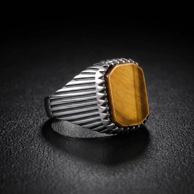 Modern Kaplan Gözü Taşlı Tasarım 925 Ayar Gümüş Yüzük - Tesbihcibaba