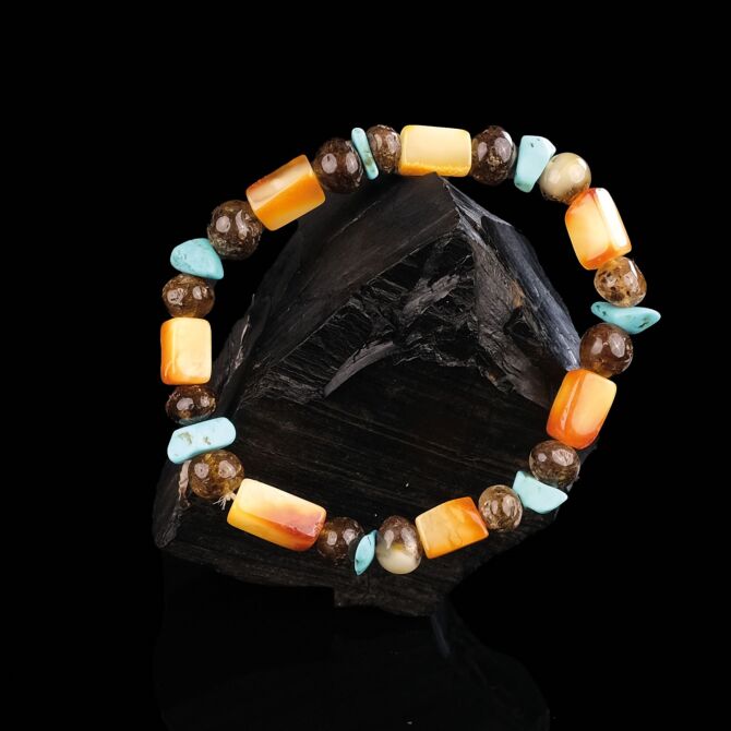 Turkuaz Çakıl Taşı Tasarım Damla Kehribar Bileklik - Tesbihcibaba