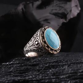 Turkuaz Model Özel İşlemeli Gümüş Yüzük - 1