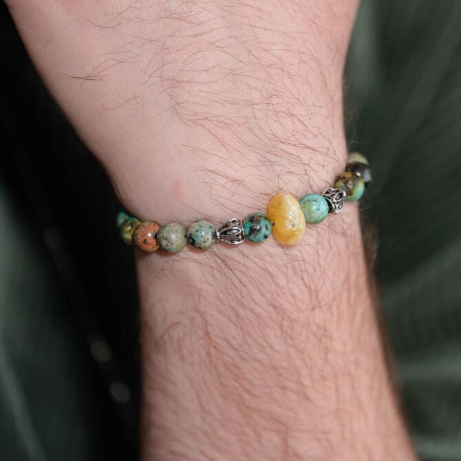 Turkuaz Taşı Damla Kehribar Özel Tasarım Bileklik - Tesbihcibaba