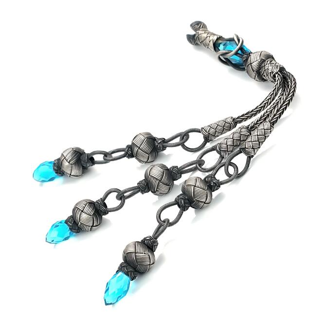 Turkuaz Zirkon Taşlı El Örmesi Kazaz Tesbih Püskülü - Tesbihcibaba