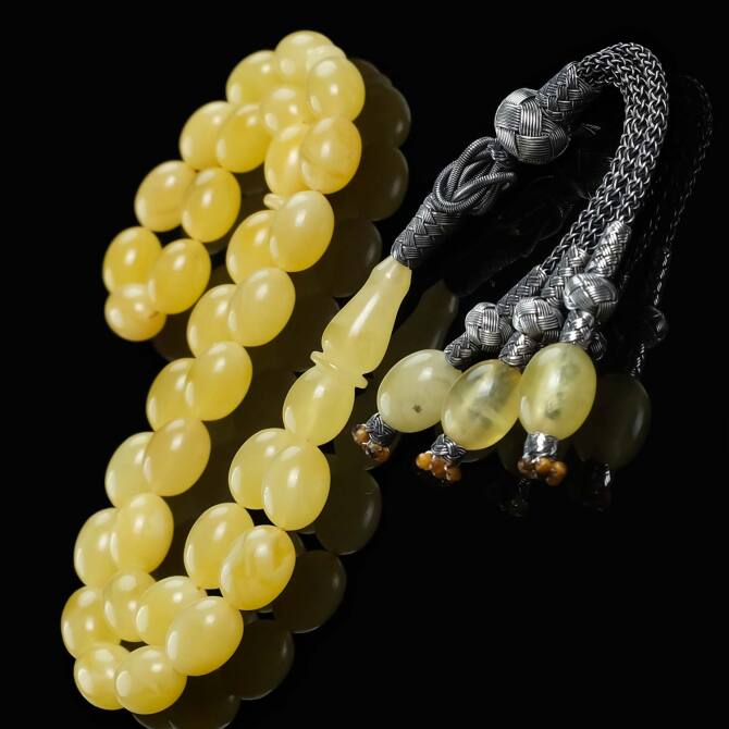 Usta İşi Kazaz Hareli Yapısıyla Damla Kehribar Tesbih - Tesbihcibaba