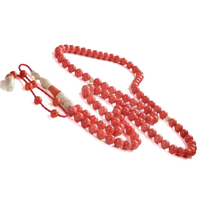 Üst Düzey 99'lu Misket Kesim Mercan Namaz Tesbihi - Tesbihcibaba