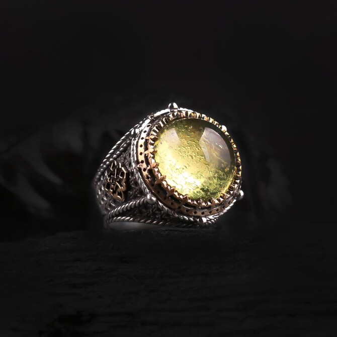 Premium Düzey Design Drop Amber Stone-set Padişah Ring