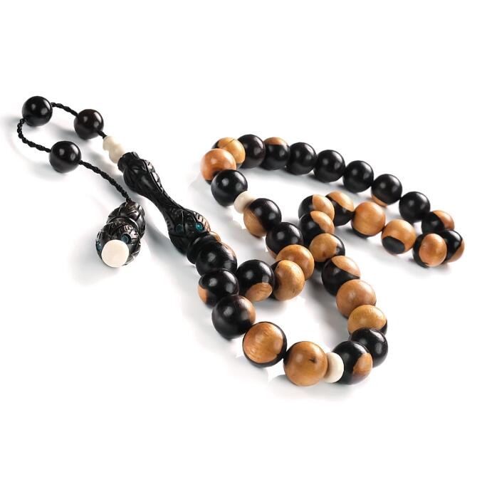 Usta İşçilikli İşlemeli İmame Benekli Abanoz Ağacı Tesbih - Tesbihcibaba