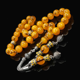 Usta İşi Hareli Yapısıyla Sıkma Kehribar Tesbih - 1