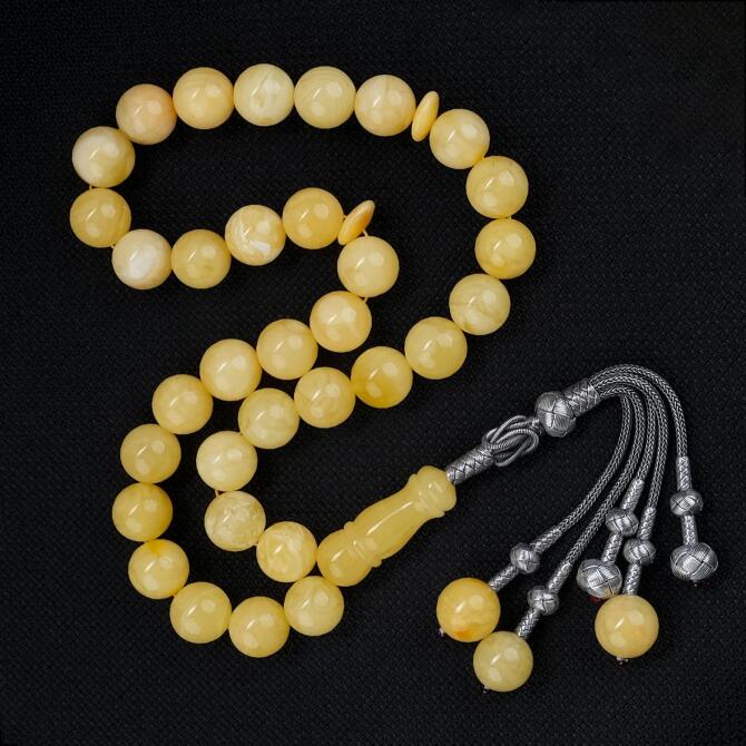 Usta İşi Kazaz Dev Boy Yoğurtlu Damla Kehribar Tesbih - Tesbihcibaba