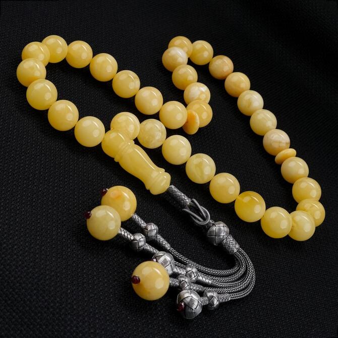 Usta İşi Kazaz Dev Boy Yoğurtlu Damla Kehribar Tesbih - Tesbihcibaba