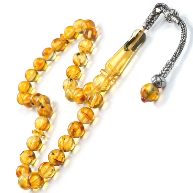 Usta İşi Kazaz Her Tanesi Sinek Fosilli Damla Kehribar Tesbih - Tesbihcibaba