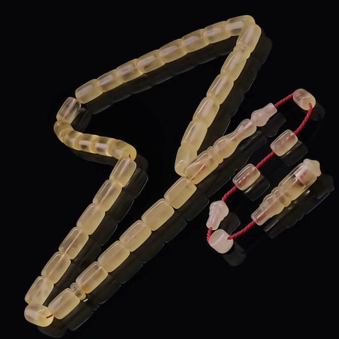 Usta İşi Şeffaf Buğulu Damla Kehribar Tesbih - Tesbihcibaba