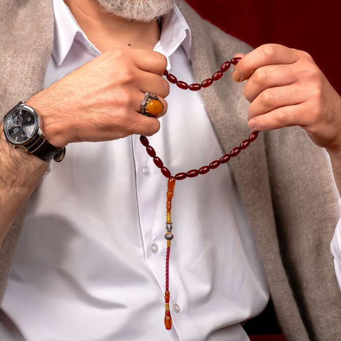 Usta Yapımı Altın İşleme Kazaz Kamçı Osmanlı Kehribar Tesbih - Tesbihcibaba