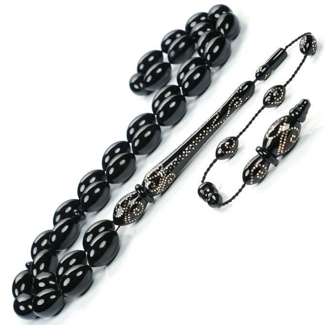 Ustaların Elinden Altın İşlemeli Erzurum Oltu Taşı Tesbih - Tesbihcibaba