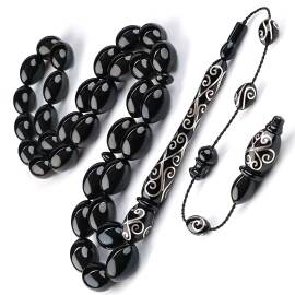 Ustaların Elinden Gümüş İşlemeli Erzurum Oltu Taşı Tesbih - 1