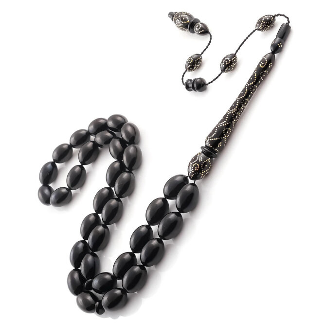 Ustaların Eseri Altın İşlemeli Erzurum Oltu Taşı Tesbih - Tesbihcibaba