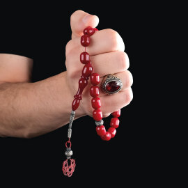 Vişne Rengi Kazaz Maskot Sıkma Kehribar Tesbih - 3