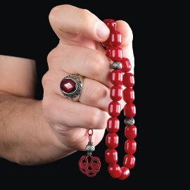 Vişne Rengi Kazaz Maskot Sıkma Kehribar Tesbih - 2