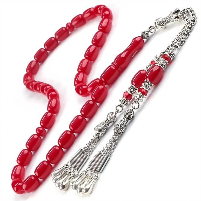 Vişne Rüyası Çift Püsküllü Sıkma Kehribar Tesbih - Tesbihcibaba