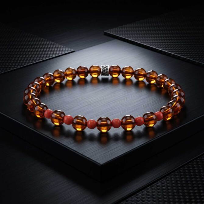 Bracelet Amber Mercan Detay Damla Kehribar Bileklik - Tesbihcibaba