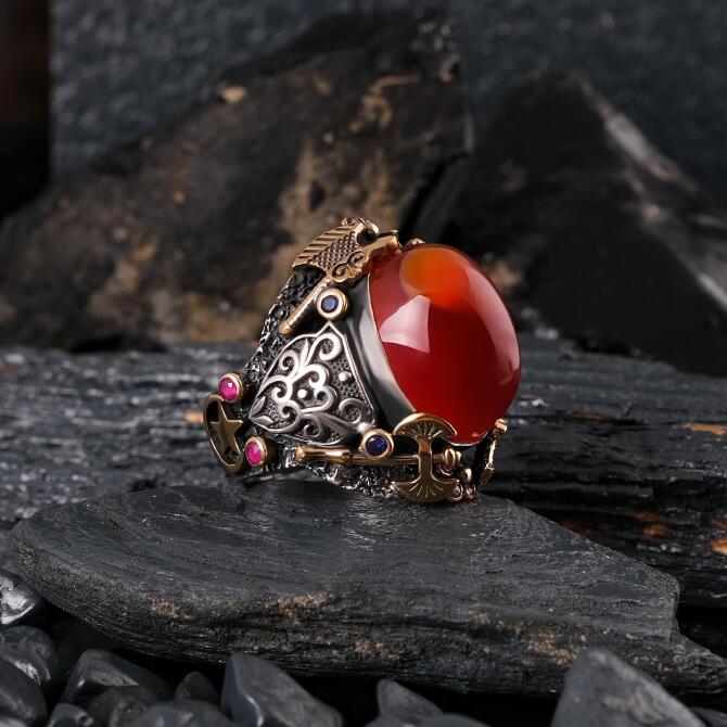 Yadigar Model Akik Taşlı Gümüş Yüzük - Tesbihcibaba