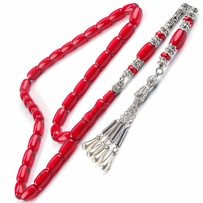 Yakut Kızılı Kapsül Kesim Sıkma Kehribar Tesbih - Tesbihcibaba