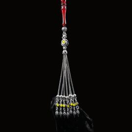 Yedi Saçaklı Mineli Gümüş Tesbih Püskülü - 2