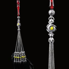 Yedi Saçaklı Mineli Gümüş Tesbih Püskülü - 3