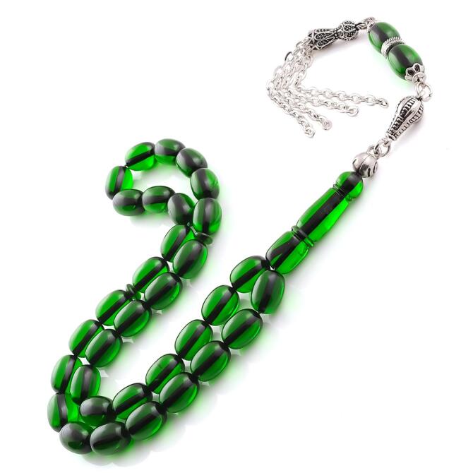Yemen Yeşili Sıkma Kehribar Tesbih - Tesbihcibaba