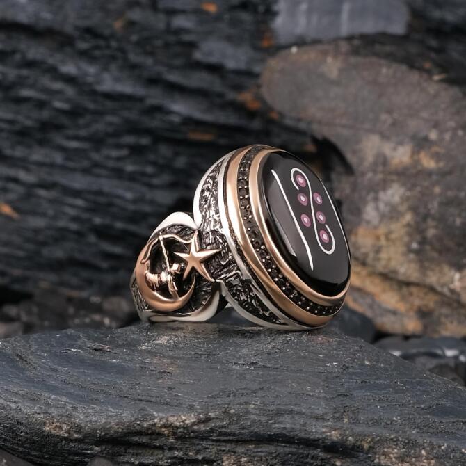 Yerli Hazine Oltu Taşı 1071 Malazgirt Sancağı Yüzük - Tesbihcibaba