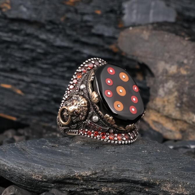 Yerli Hazine Oltu Taşı Anadolu Aslanı Yüzük - Tesbihcibaba