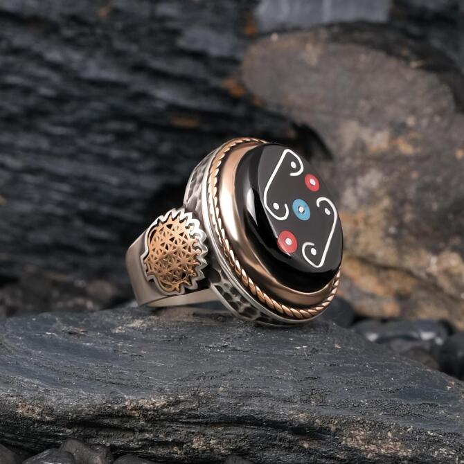 Yerli Hazine Oltu Taşı Hitit Kasa Yüzük - Tesbihcibaba