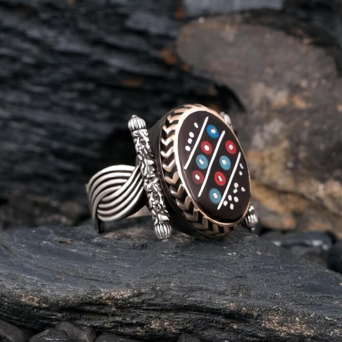 Yerli Hazine Oltu Taşı Paşa Model Asimetrik İşleme Yüzük - Tesbihcibaba