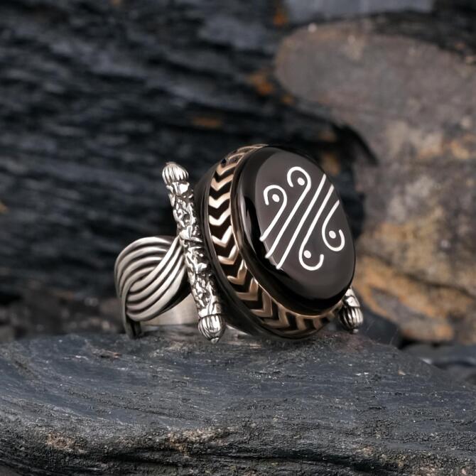 Yerli Hazine Oltu Taşı Paşa Model Lal İşleme Yüzük - Tesbihcibaba