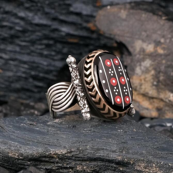 Yerli Hazine Oltu Taşı Paşa Model Nokta İşleme Yüzük - Tesbihcibaba