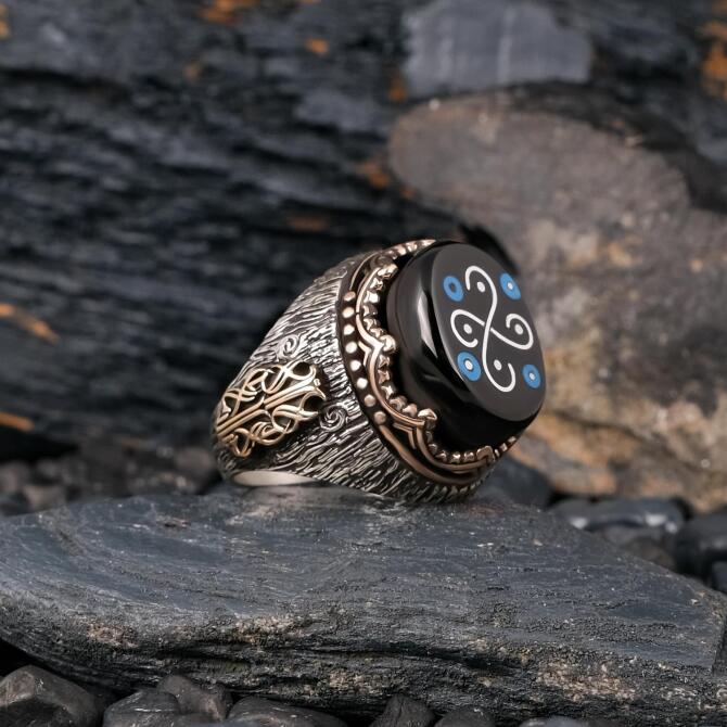 Yerli Hazine Oltu Taşı Selçuklu İşleme Yüzük - Tesbihcibaba