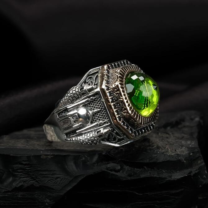 Yeşil Zirkon Kubbe Model Gümüş Yüzük - Tesbihcibaba